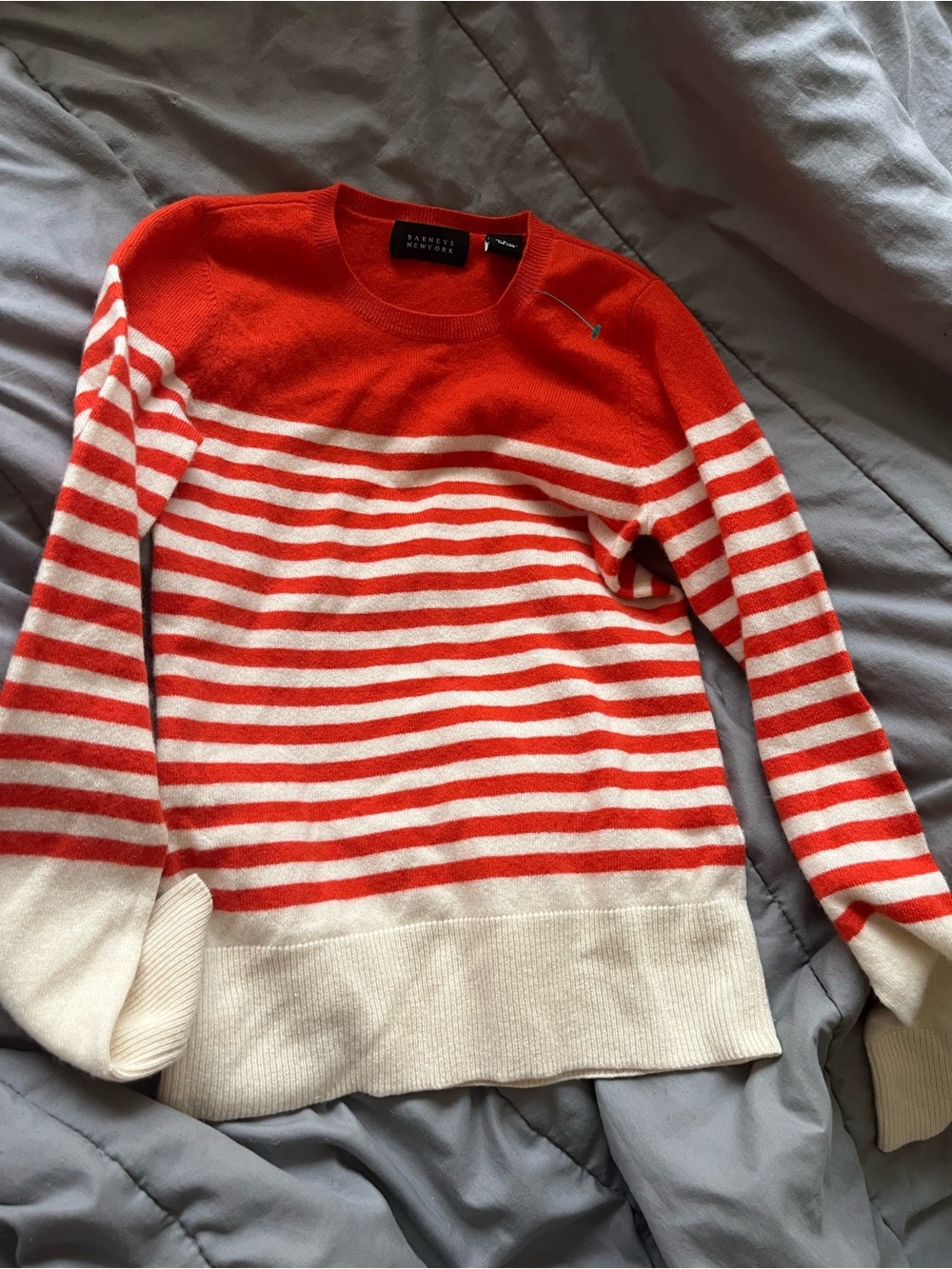 Barneys New York Orange/Cream Cashmere Crewneck Sweater